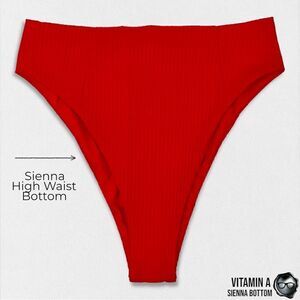 VITAMIN A SWIM SIENNA HIGH WAIST BIKINI BOTTOM IN MARISOL RED PLUS SIZE 2XL NEW